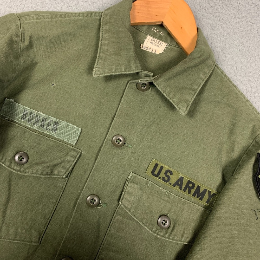 Vintage US Army Shirt Men's 15.5 x 33 Green 8405-781-8947 Military Field Jacket